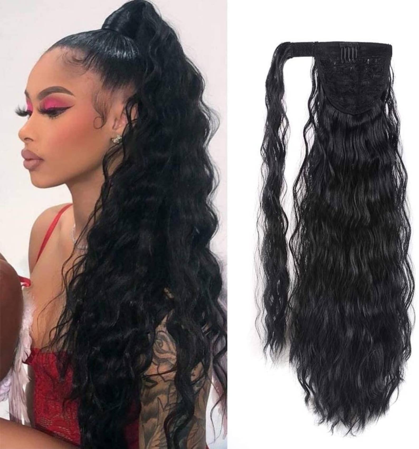 Corn Wave Ponytail Extension Clip in 22 Inch Long Wavy for Etsy UK