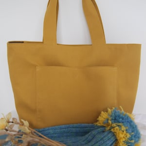 Yellow zipper tote bag, shoulder bag, canvas bag
