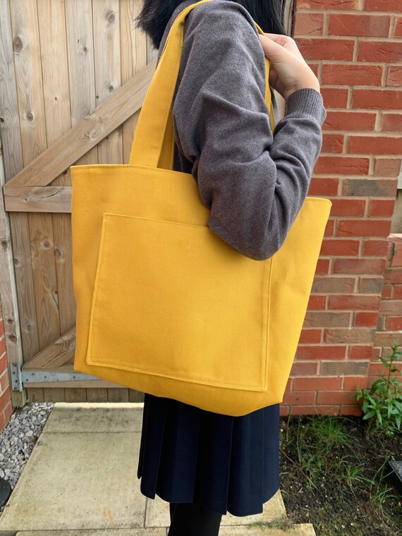 Yellow Zipper Tote Bag Shoulder Bag Canvas Bag Etsy UK