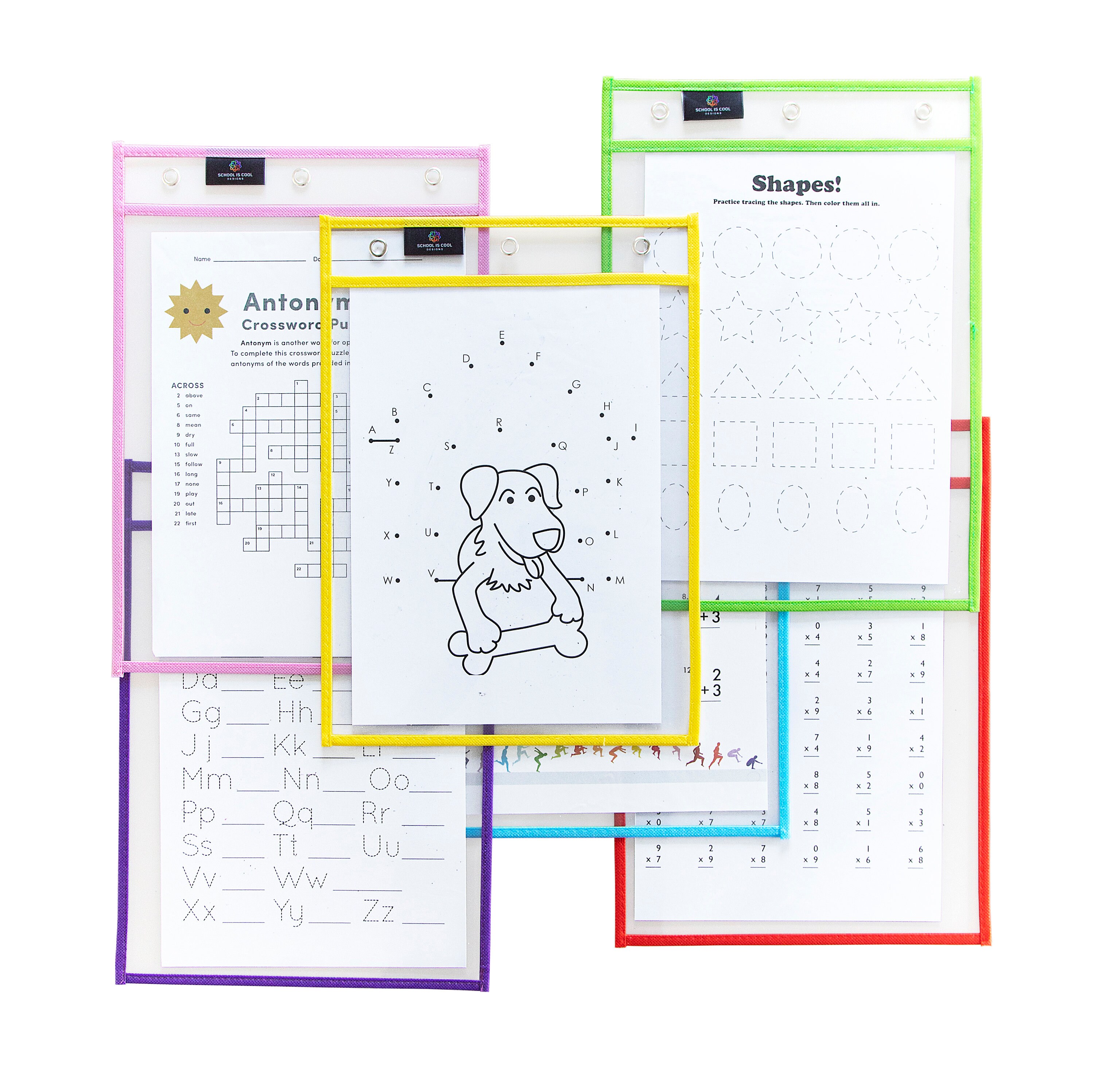 Dry Erase Pocket Sleeves With Tracing Practice Paper, 6 Pack, Reusable