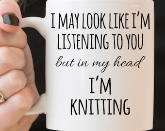 Funny Knitting Mug, In My Head I'm Knitting, Gift for Knitter