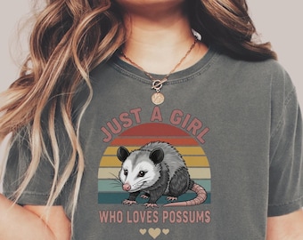 Camiseta para amantes de las zarigüeyas, camiseta "Just a Girl" para mujer, regalo adorable para amantes de las zarigüeyas, camiseta para amantes de los animales, camiseta para fans de las zarigüeyas, camiseta para entusiastas de las zarigüeyas