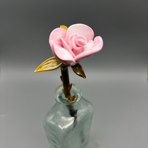 Handblown Glass Rose Bud | Thorny Stem | Romantic Gift | Valentine | Anniversary | Flower Art Decor