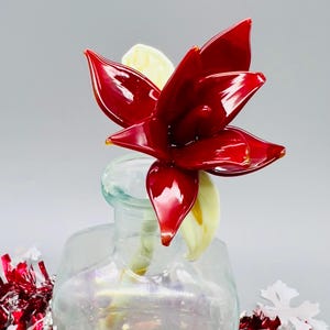 Handblown Glass Rose Bud with Intricate Thorny Stem - Eternal Ruby Red Rose