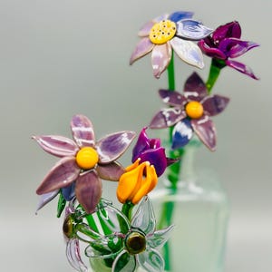 Handmade Glass Flowers - Custom Bouquet - Choose Your Colors - Collectible Glass Art - Shades of Purple - Romantic Gift - 7-8in tall