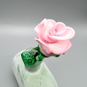 Single Handblown Glass Rose Bud with Transparent Green Stem - A Delicate & Everlasting Gift