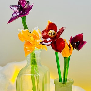 Handmade Glass Flowers - Custom Bouquet - Choose Your Colors - Collectible Glass Art - Shades of Purple - Romantic Gift - 7-8in tall