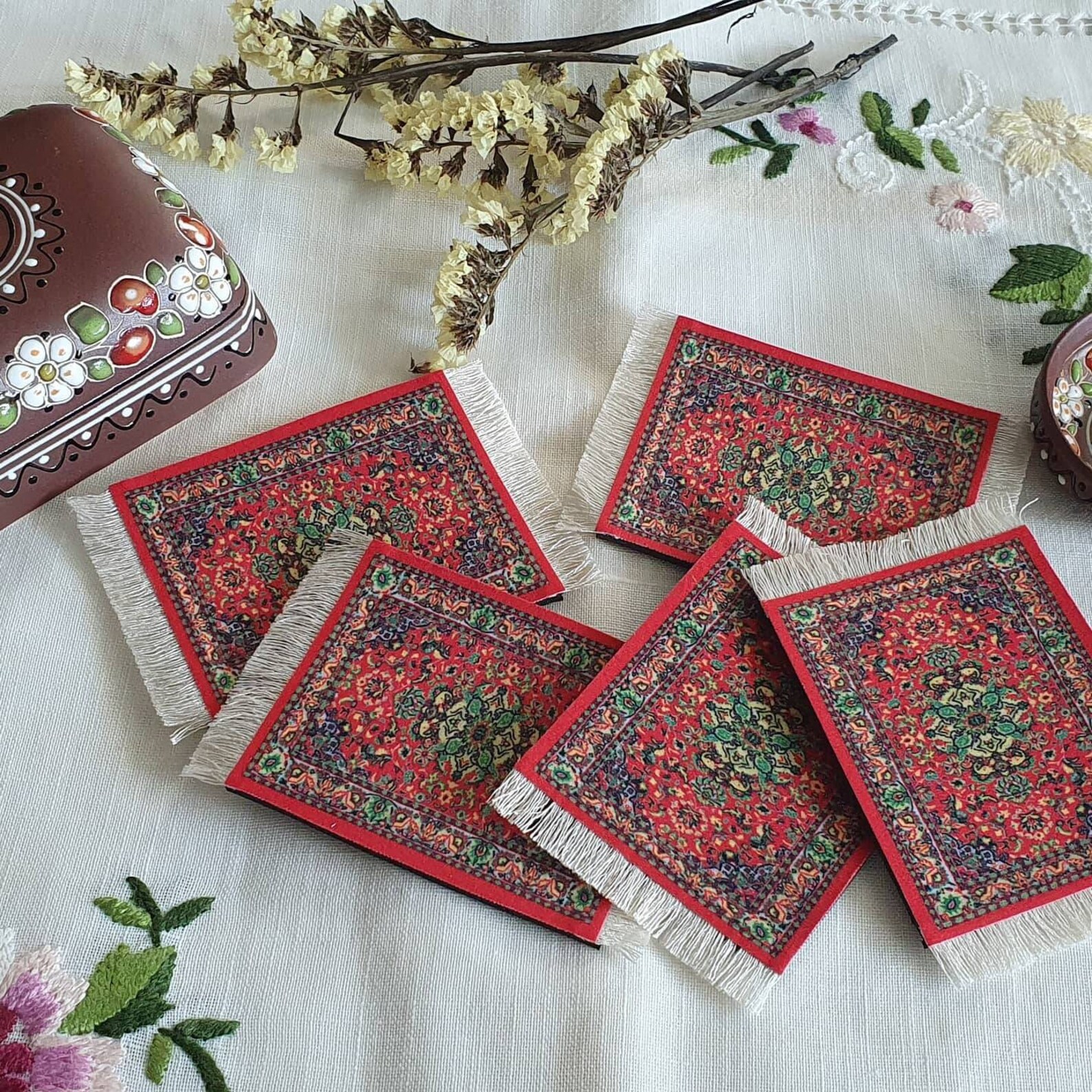 Persian Rug Coaster/Set of 5drink coaster/Persian/Coaster Etsy