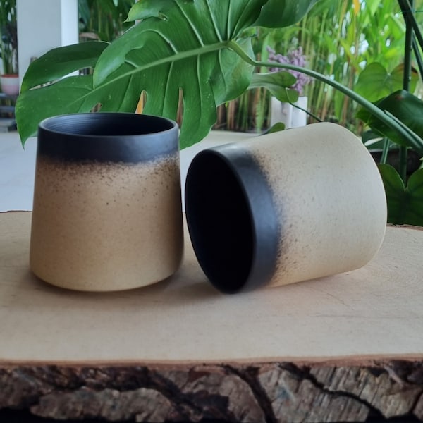 Handmade ceramic cups/Ceramic wine tumblers/ mugs without handle/ 250ml/ speckled juice cups/ tan speckled with black glaze