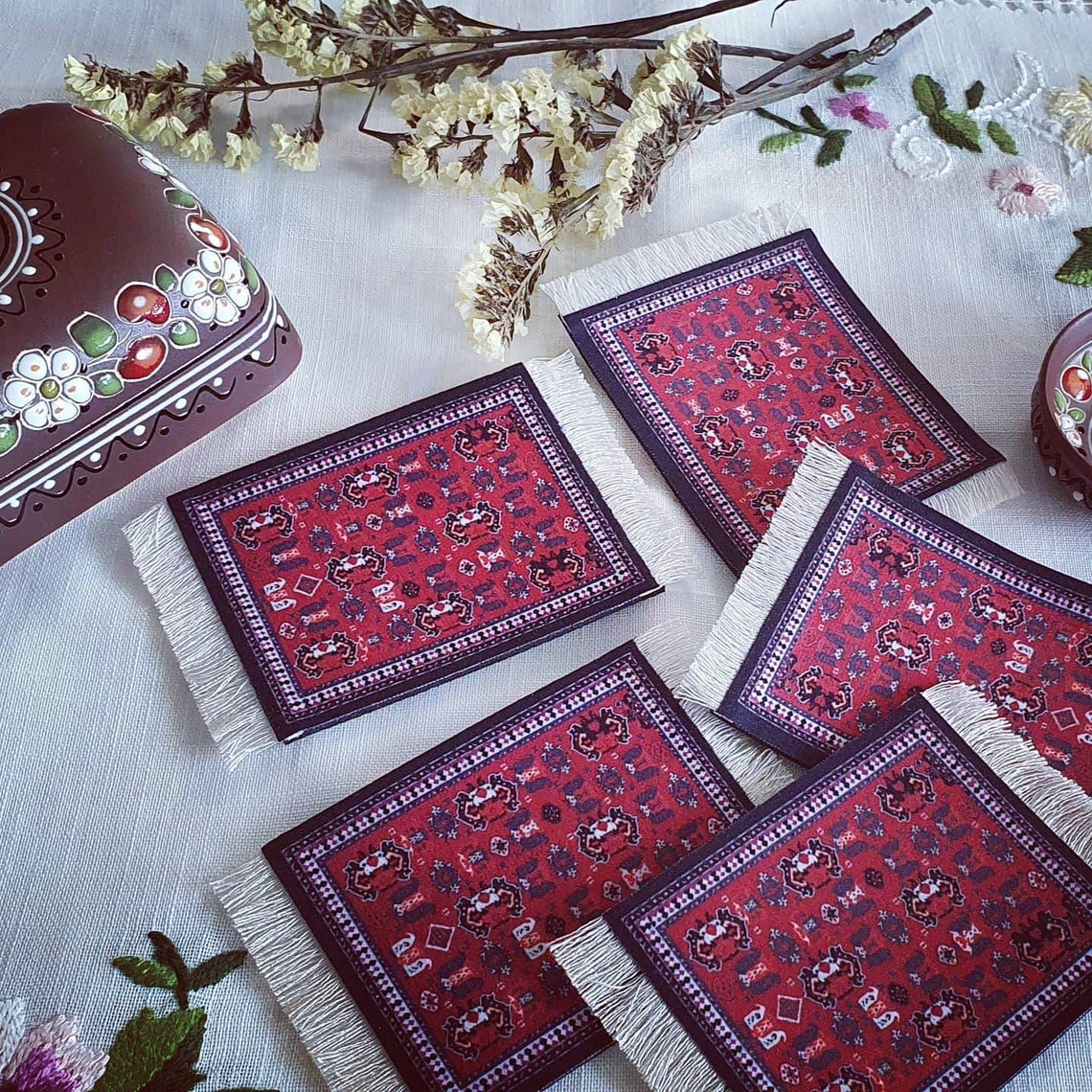 Persian Rug Coaster/Set of 5drink coaster/Persian/Coaster Etsy