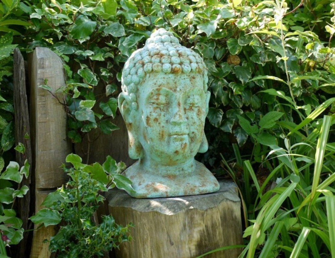 Large Buddha Head Garden Statue – Verdigris Buddha Sculpture – Outdoor ...