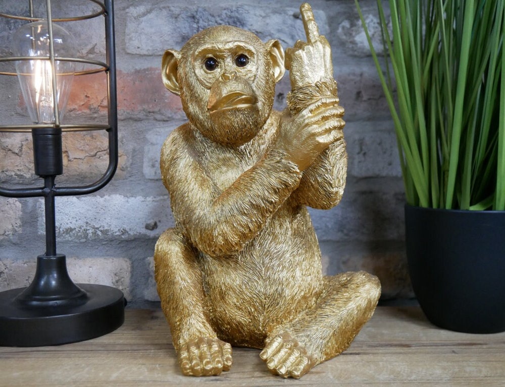 Large Golden Middle Finger Monkey | Cheeky Monkey Ornament | up