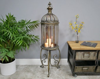 Antique Style Lantern with Stand | Large Candle Lantern | Vintage Style Candle Lantern | Standing Lantern | Floor Standing Candle Lantern