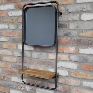 Industrial Wall Mounted Vanity Mirror With Shelf Metal and Fir Wood ...