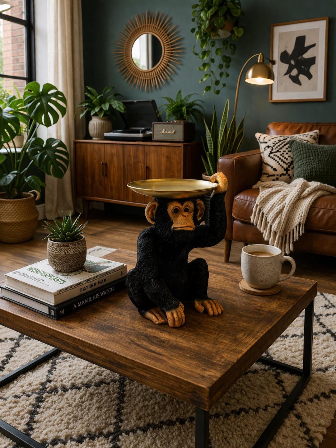 Chimp Pool Table Monkey Butler Side Table – Resin Chimp With Gold Tray Accent Décor - Etsy