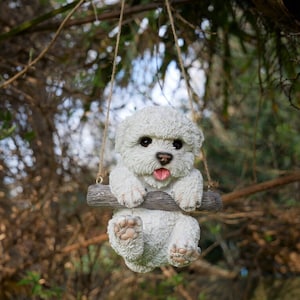 Maltese Puppy On A Swing Ornament | White Puppy Ornament | Hanging Dog Ornament | Dog Themed Gift | Swinging Puppy Ornament | Small Dog
