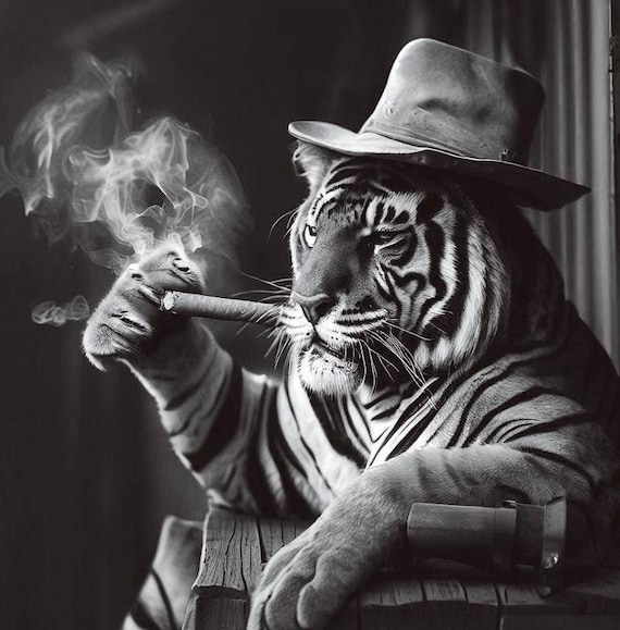tiger smoking a cigarette Tempered Glass Tiger Wall Art