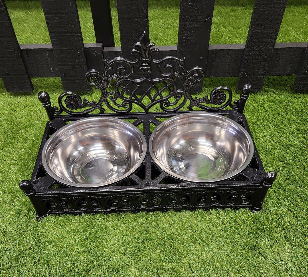Cast Iron Black Royal Double Dog Bowl Stand With Dishes Dog Bowl Stand  Cast Iron Dog Bowl Stand Feeding Bowl Feeding Station