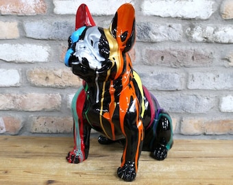 Drip Art French Bulldog Ornament | Drip Art Dog | Multi Coloured Dog | French Bulldog Ornament Themed Gift