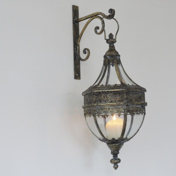 Decorative Hanging Lantern with Bracket | Wall Mounted Candle Lantern | Metal Lantern | Wall Hung Candle Lantern | Home Gift