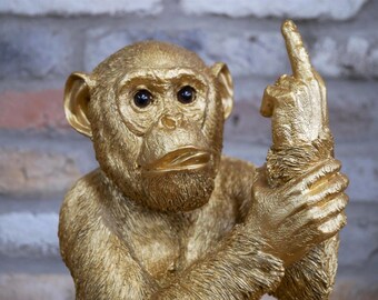 Large Golden Middle Finger Monkey | Cheeky Monkey Ornament | up