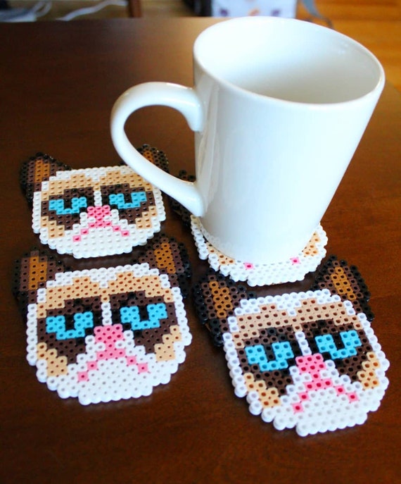 Grumpy Cat Coaster Set | 8-bit | Perler Bead - Etsy