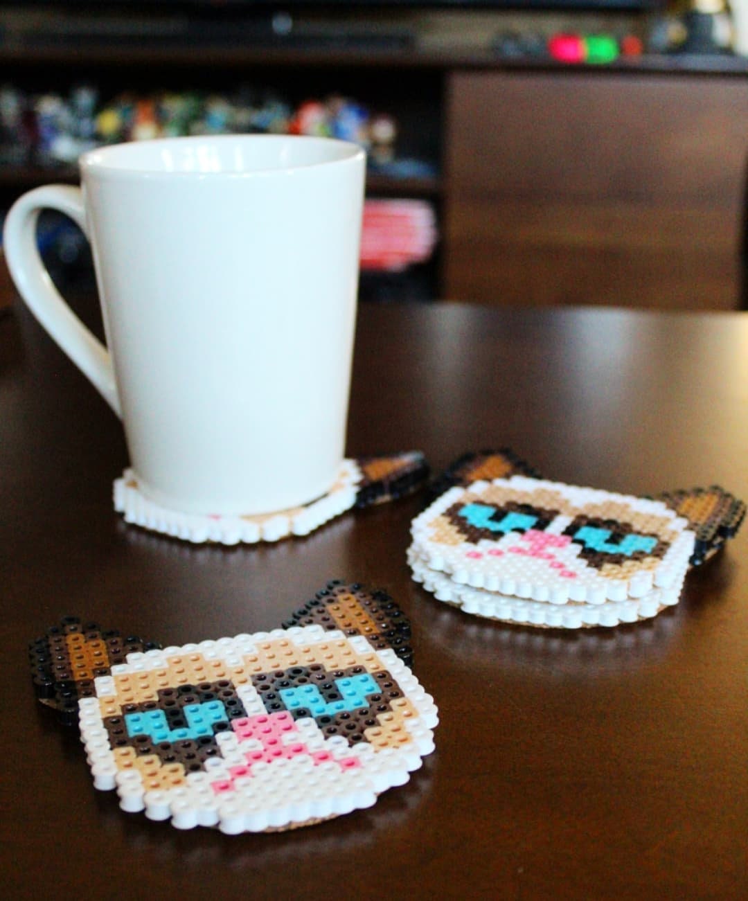 Grumpy Cat Coaster Set | 8-bit | Perler Bead - Etsy