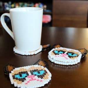 Grumpy Cat Coaster Set | 8-bit | Perler Bead