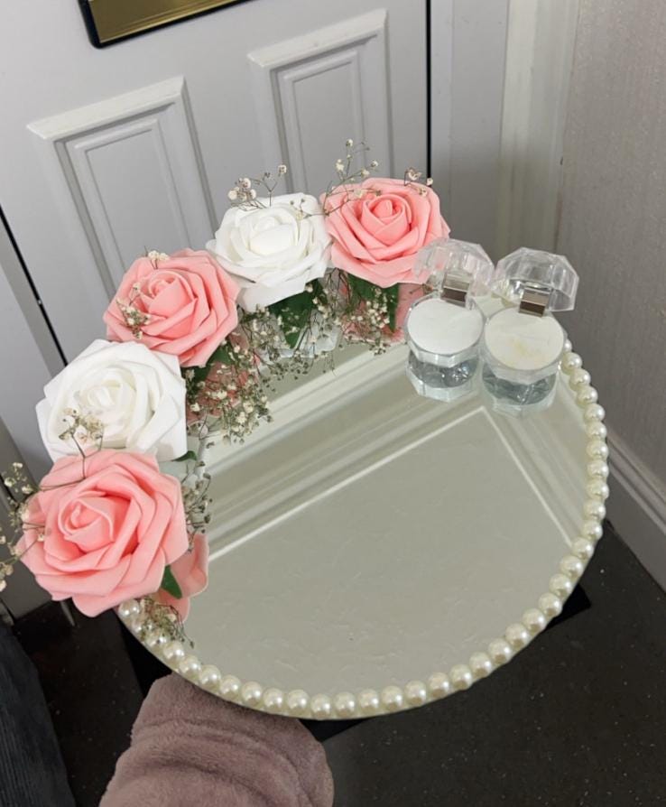 Mirror Customizable Ring or Nikkah Tray with Personalized Text/ Engagement Tray