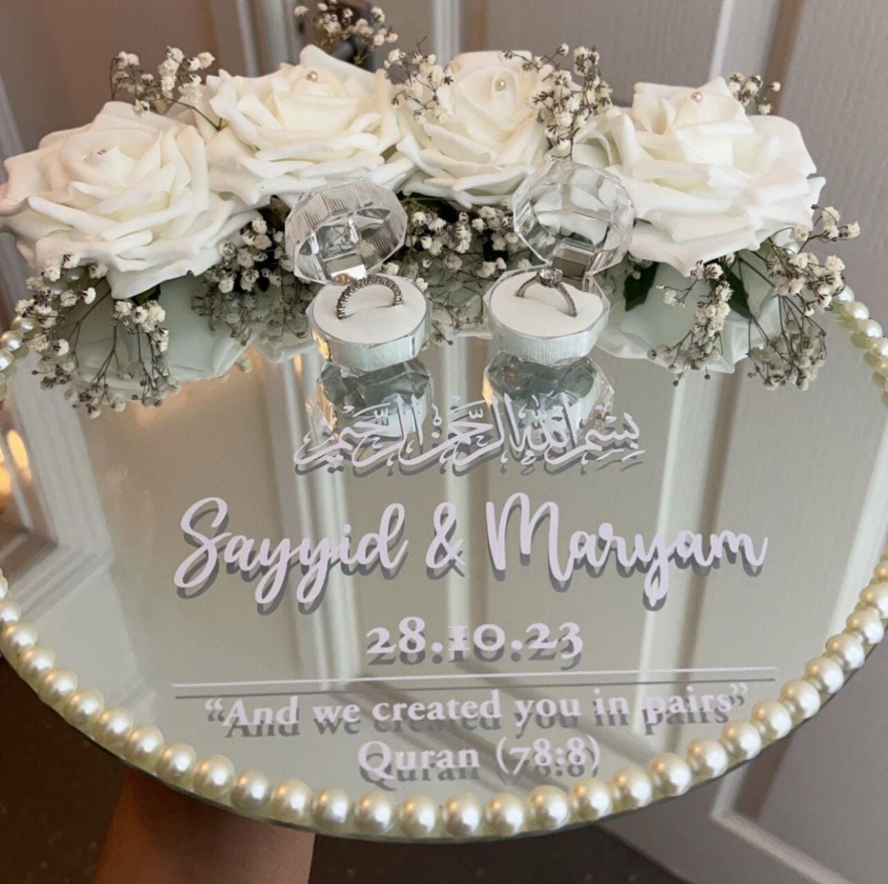 Mirror Customizable Ring or Nikkah Tray with Personalized Text/ Engagement Tray
