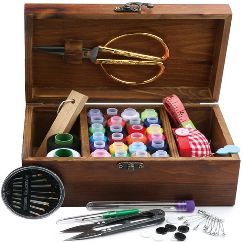 Wooden Sewing Basket Kit Box Basket Wooden Sewing Tool Kit Etsy