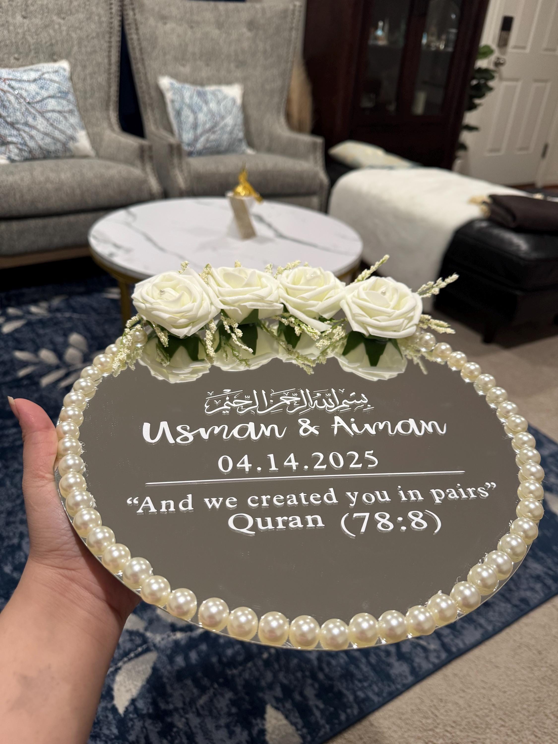 Mirror Customizable Ring or Nikkah Tray with Personalized Text/ Engagement Tray