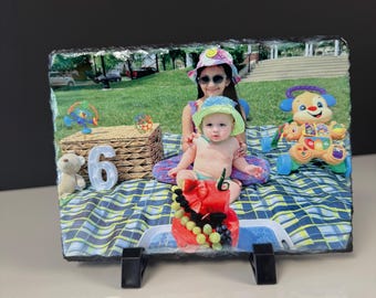 Personalized Photo Slate Plaque: Rustic Stone Picture Frame