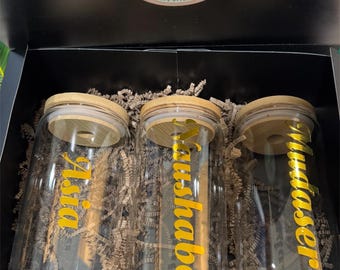 Personalized Glass Can Cup: Bamboo Lid & Straw, Custom 16 oz Tumbler