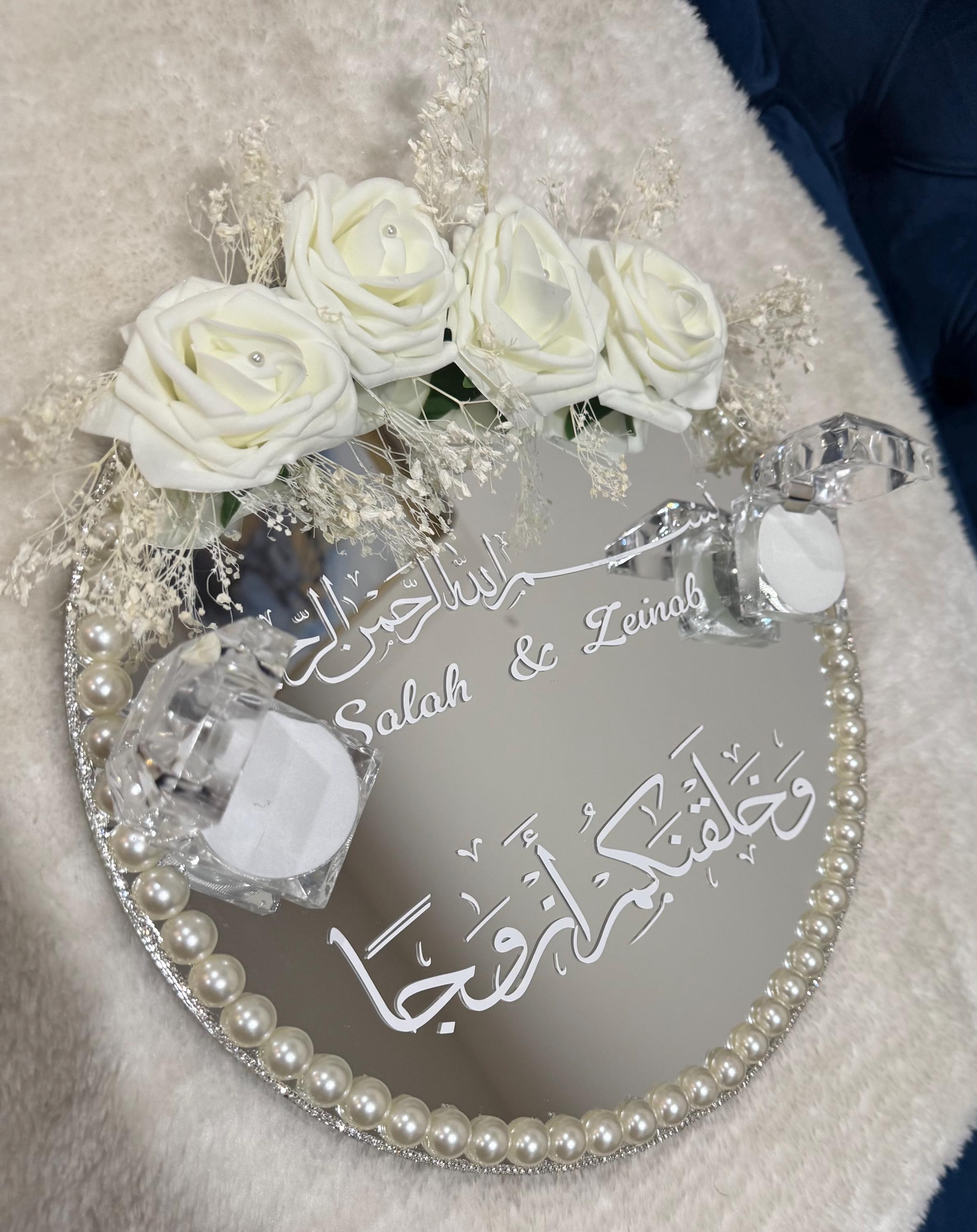 Mirror Customizable Ring or Nikkah Tray with Personalized Text/ Engagement Tray