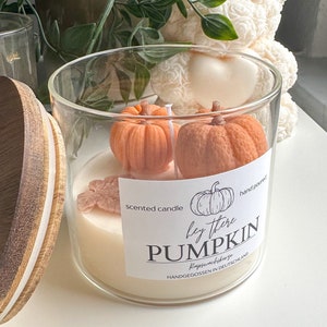 Vela de otoño, vela de otoño, vela perfumada, vela de calabaza con especias, vela de calabaza, vela de calabaza con tapa de madera