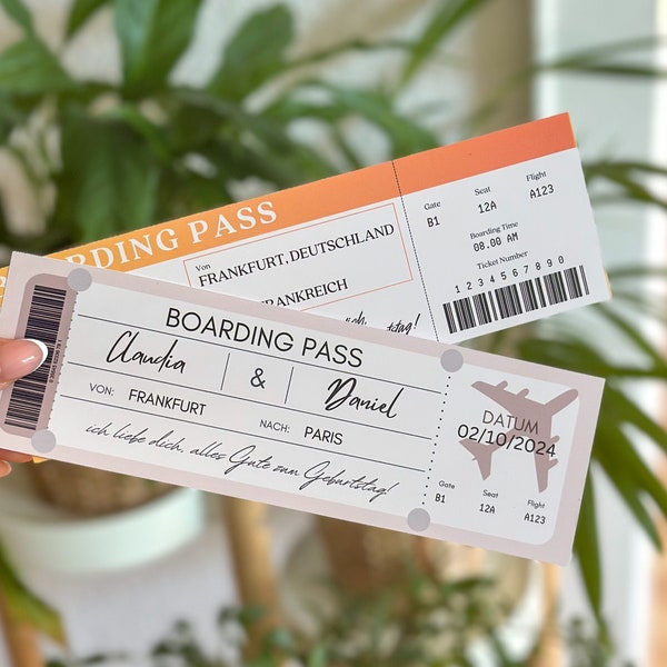 Reisegutschein | Bordkarte | personalisiertes Flugticket