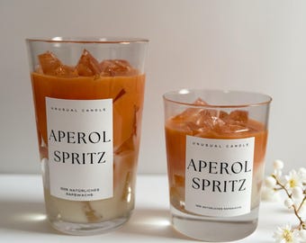 Vela Aperol Spritz en vaso – Vela perfumada con diseño de cóctel – Vela de verano – Regalo para amigos – Vela hecha a mano