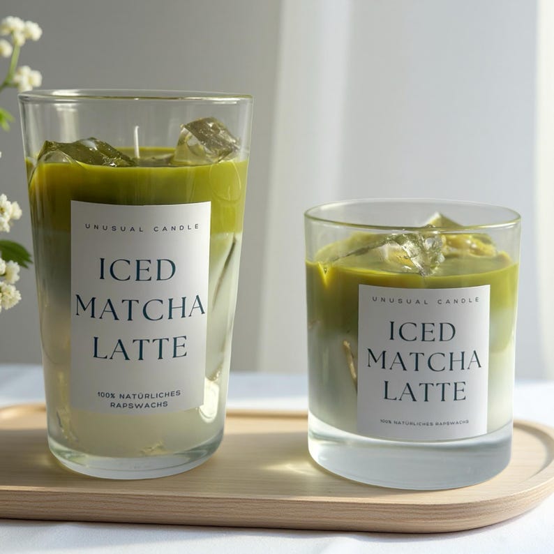 Matcha Latte Candle – Scented Candle in a Glass – Gift Candle – Handmade – Decorative Candle – Iced Matcha Latte Candle image 1