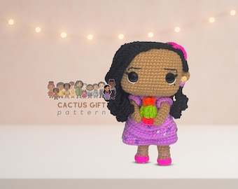 Crochet Doll Pattern PDF – Cactus Sister Doll with Curly Hair | Dress Outfit, Beginner Amigurumi, Instant Download