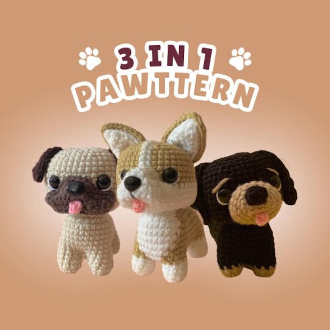 犬のかぎ針編みパターン：コーギー、パグ、ダックスフントの編みぐるみ