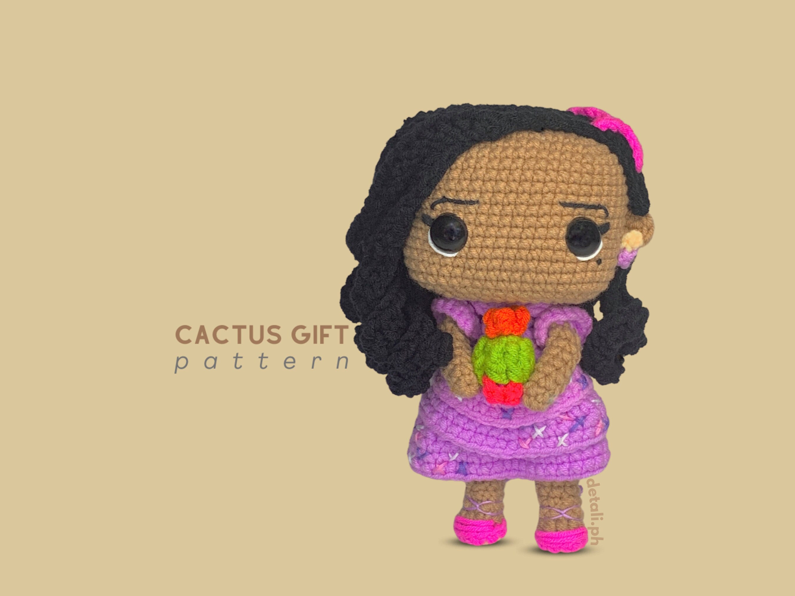 Sister Crochet Pattern | Curly Hair Amigurumi Pattern, Dress Doll Pattern, Teen Doll Crochet, Female Crochet Doll | Cactus - La Familia