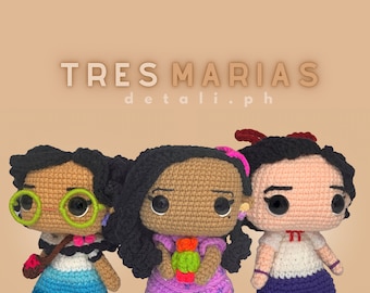 3 in 1 Crochet Pattern | Curly Hair Amigurumi Pattern, Dress Doll Pattern, Glasses Doll Crochet, Female Crochet Doll | Tres Marias Siblings