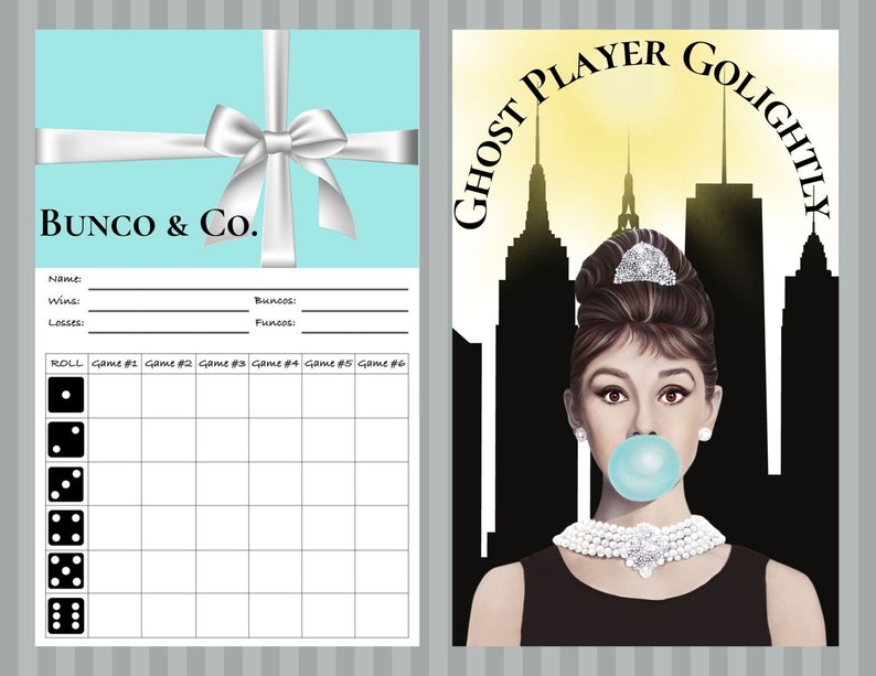 Bunco &amp; Co. Set Tiffany Themed Bunco Score Cards, Tally Sheets, Ghost ...