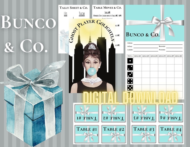 Bunco &amp; Co. Set Tiffany Themed Bunco Score Cards, Tally Sheets, Ghost ...
