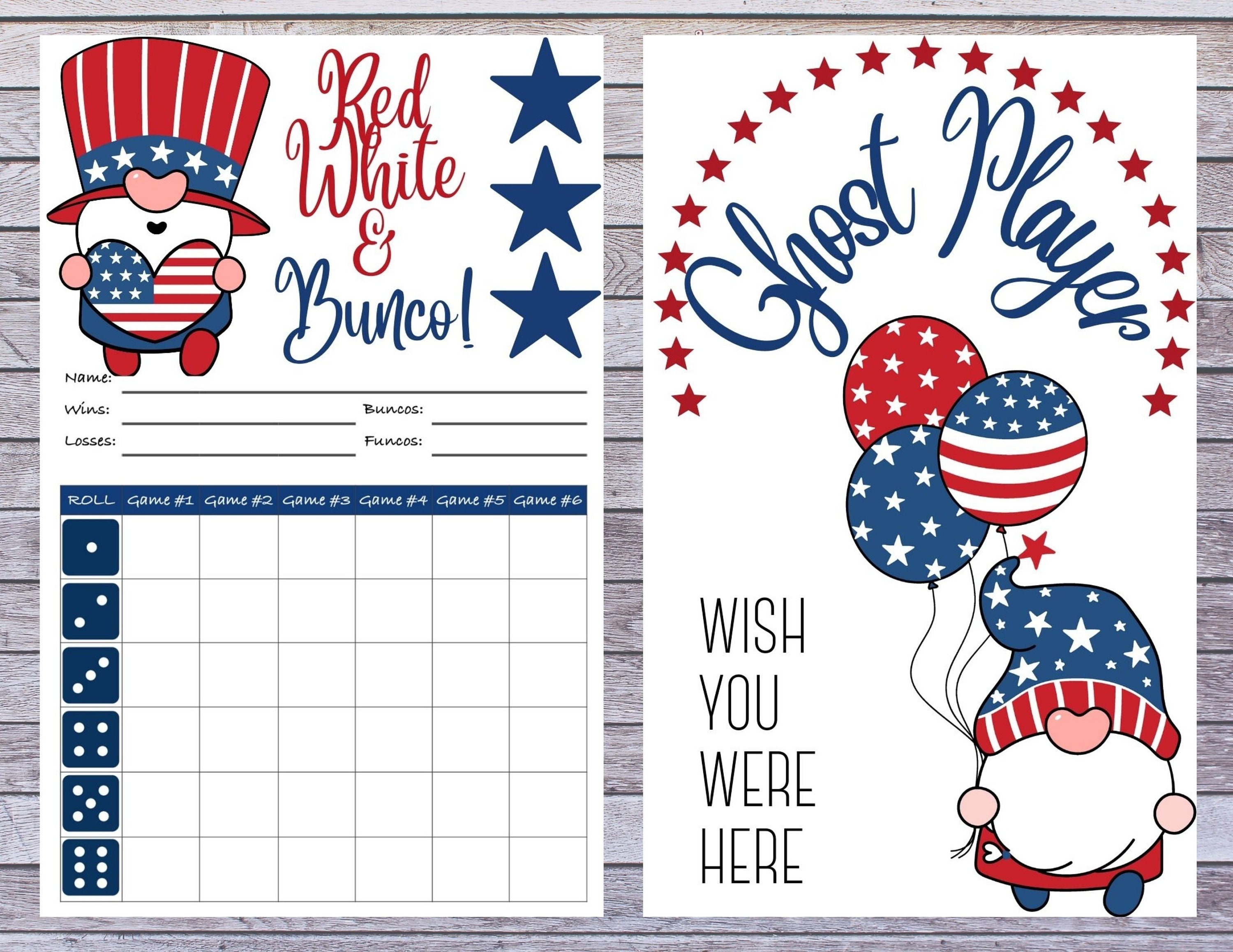 Red White Bunco 4th Of July Independence Day Bunco Score Cards Red White Bunco 4th Of July Independence Day Bunco Score Cards