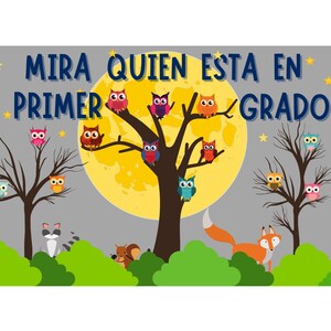 Correio espanhol de volta às aulas para alunos - Digital - Cartão postal para alunos - Correio do professor - Cartões postais do professor - Corujas