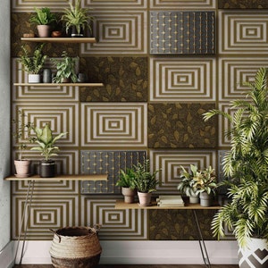 Geometric 3D Wallpaper - Modern Textured Peel and Stick Wall Mural for Living Room or Office - Stylish Golden and Neutral Accent Wall Decor