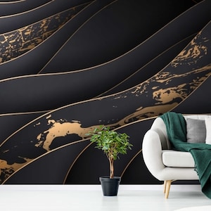 Dark Gold Wallpaper 3D Elegant Metallic Abstract Wallpaper, Luxury Wallpaper mural decor, Custom wall mural wall covering, room decoration