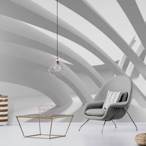3D White Wallpaper Vinyl 3D Murals with Futuristic Architecture Design, Peel and Stick Wallpaper for Concept 3D Art Wall Decor Removable